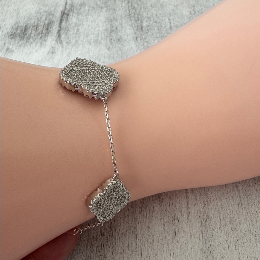 Rachel Zoe 925 Sterling Silver Pave 3 Clover Sparkling Reversible Bracelet - Picture 3 of 12